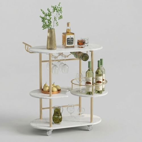 Gold Bar Carts with 4-Tier Storage Shelves