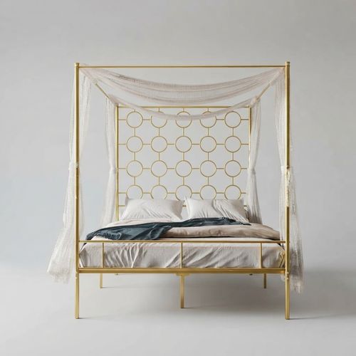 Gold Metal Canopy Bed Frame Queen