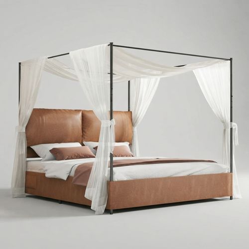 Canopy Bed Frame King Size with Upholstered Headboard