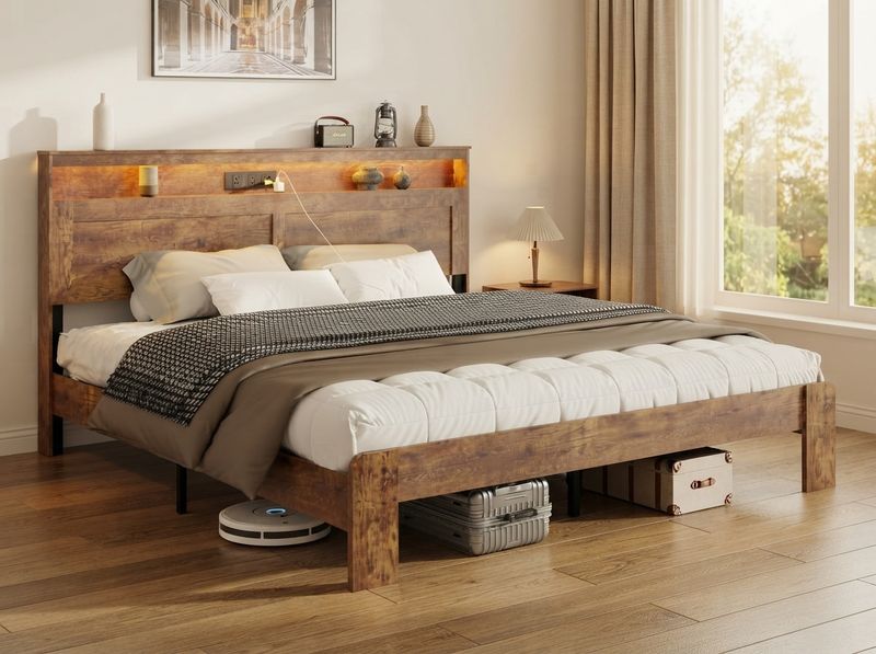 King Size Wooden Bed Frame with Headboard