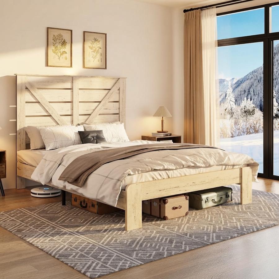 Full Size Wooden Bed Frame with Headboard